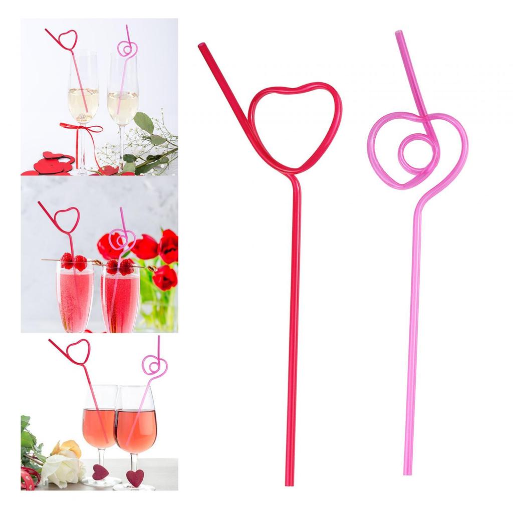 10Pcs Heart Shaped Straws Party Favors for Anniversary Holiday Bridal Shower