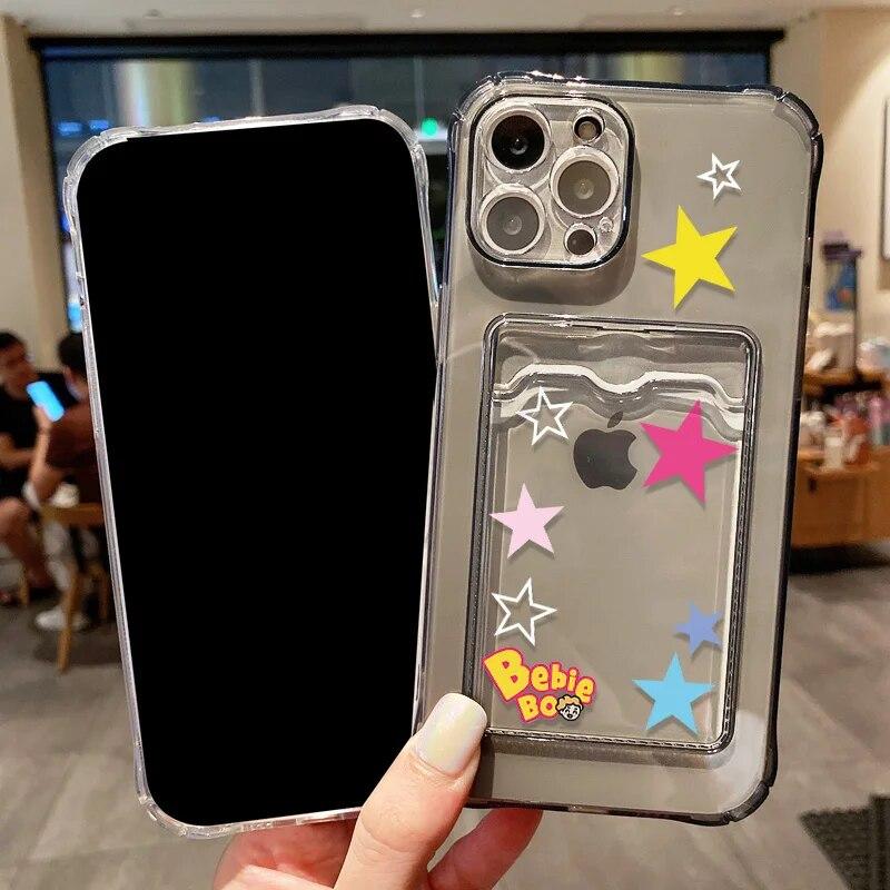 Portacarte Custodia per Telefono Stella Per iPhone 11 Custodia iPhone 12 13 14 15 Pro Max XR X XS 7 8 Plus SE 2020 Copertura in Silicone Può Inserire Foto