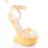 Fashion Strange Style Heel Women Novelty Shoes Metallic Leather Fashion High Heels Slingback T-Tied Mixed Color Summer Sandals