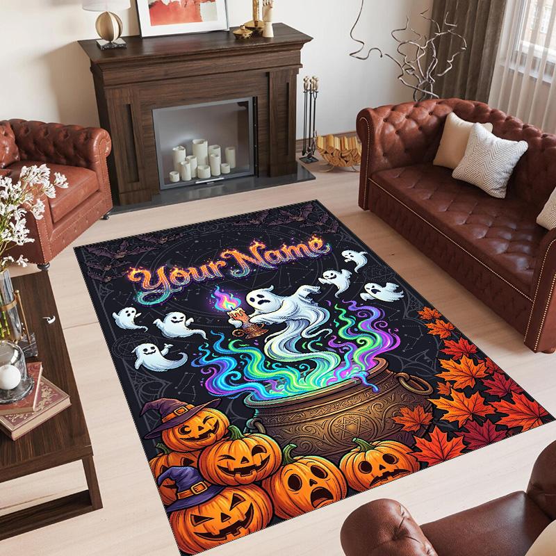 Halloween Theme Crystal Velvet Floor Rug Personalized Custom Name Text Warm Carpet Home Decoration
