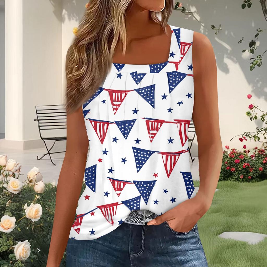 Dámský módní plisovaný top s potiskem a čtvercovým výstřihem