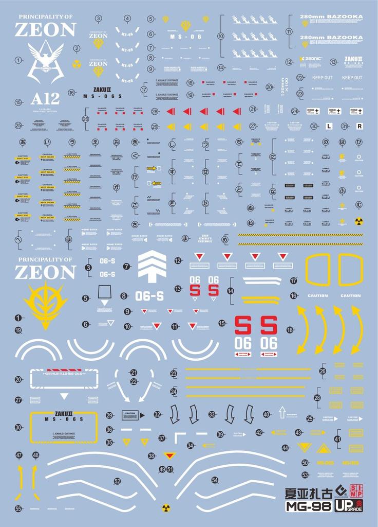 HG RG MG PG RE HiRM Robot MS Decals Zaku Real Fluorescent!! Detail-Up Water-Transfer (MG 1/100 MS-06S Char's Type)