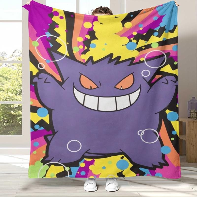 Gengar Pokemon Cartoon Ectoplasma Flannel Blanket,Ultra Soft Warm Plush Throw for Home Bedroom Bed Sofa Cover Picnic Gift