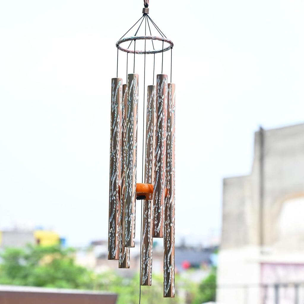 Windspiel für Balkon - Große Bronze-Windspiele – 38 Zoll mit 6 Pfeifen für Balkon, Garten, Haus & Wohnzimmer |