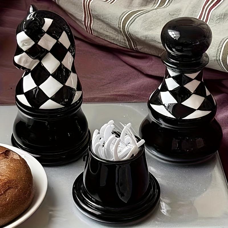 Retro Chess Pieces Toothpick Dispenser Ceramics Toothpick Box Creative Table Decoration & Accessories Dental Floss Case Gifts