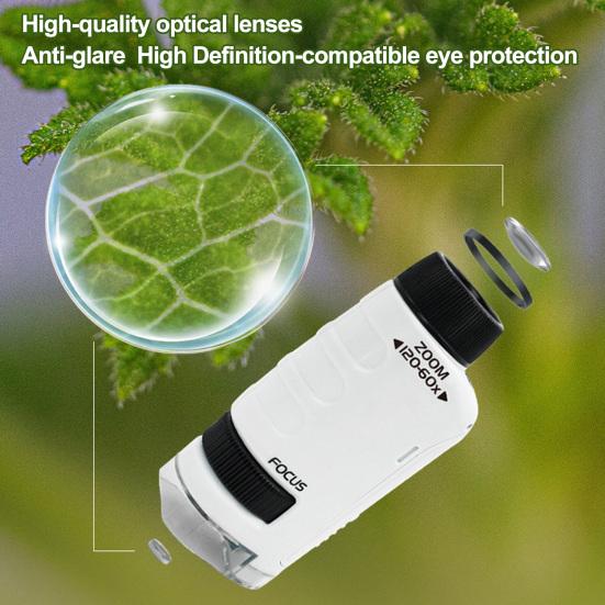 1 zestaw mikroskopu dla dzieci, powiększenie 60x-120x, przenośny mikroskop naukowy do szkolnej przygody na świeżym powietrzu