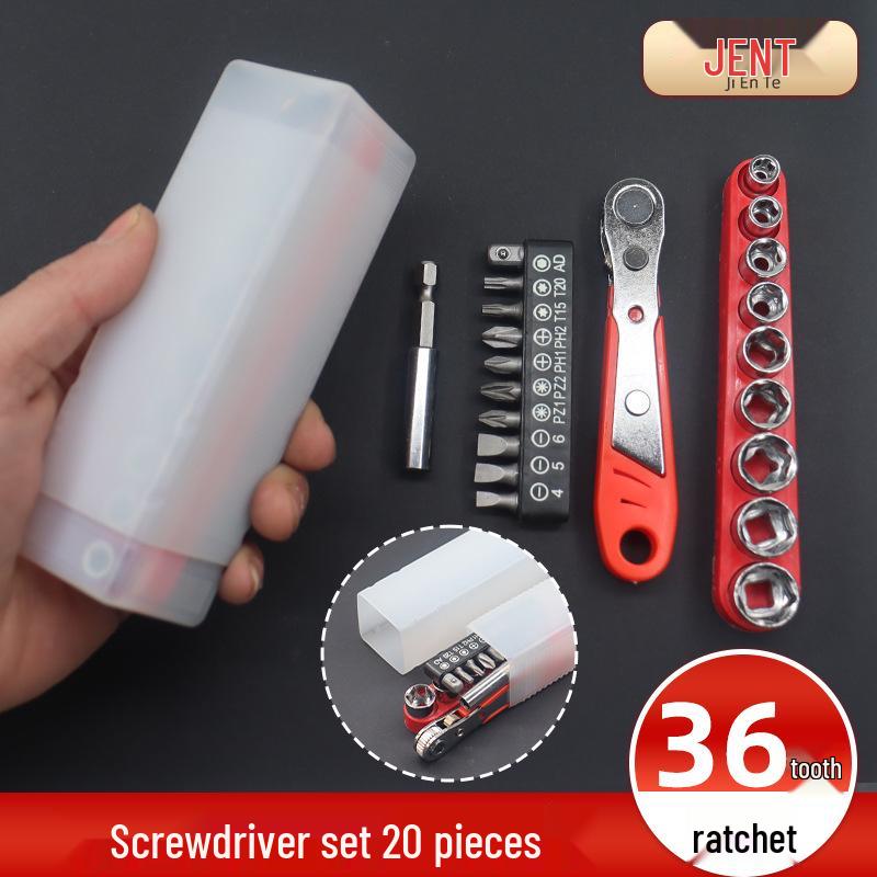 36-Tooth Ratchet Screwdriver and Bit Socket Set with L-Shaped Wrench for Household Repairs