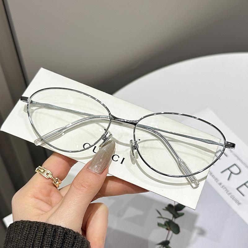 Korean-style retro ultra-light metal eyeglass frame, blue light blocking glasses frame, high-end eyeglass frame, women s cat-eye glasses silver frames