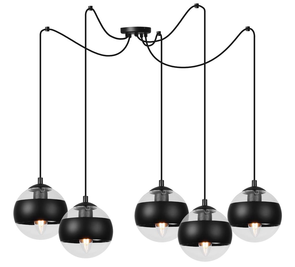 Toledo Spider Hanging Lamp Black 5-Flat Black Lampshade E14