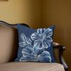 Navy Blue White Floral Square Jacquard Pillow Cover for Sofa Office Waist Cushion Cover Home Decorative Pillowcase