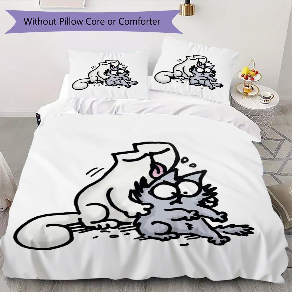 Simon‘s Cat Pattern Bedding Uilt Set Uilt Cover Pillowcase Home Decoration Birthday Gift (1 * Duvet Cover + 2 * Pillowcase Without Core)