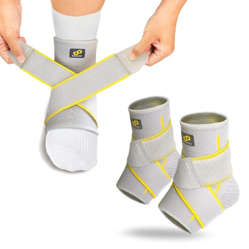 BRACOO Ankle Support (2-Pack) – Ankle Support, Arch Support, and Sole Support, Breathable Strap Sleeves – For Sports, Hiking, Running, Basketball, Soc