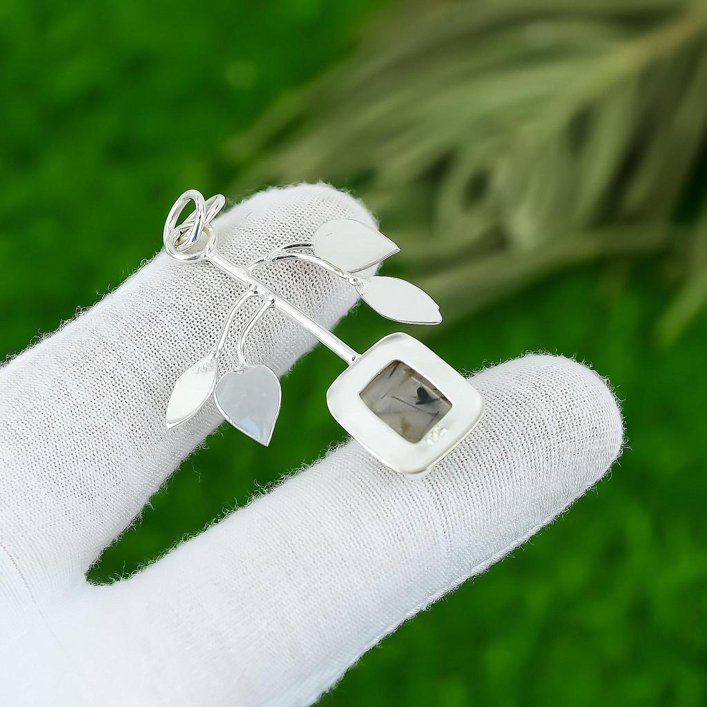 Birthday Gift For Her Natural Black Rutile Gemstone Pendant 925 Sterling Silver