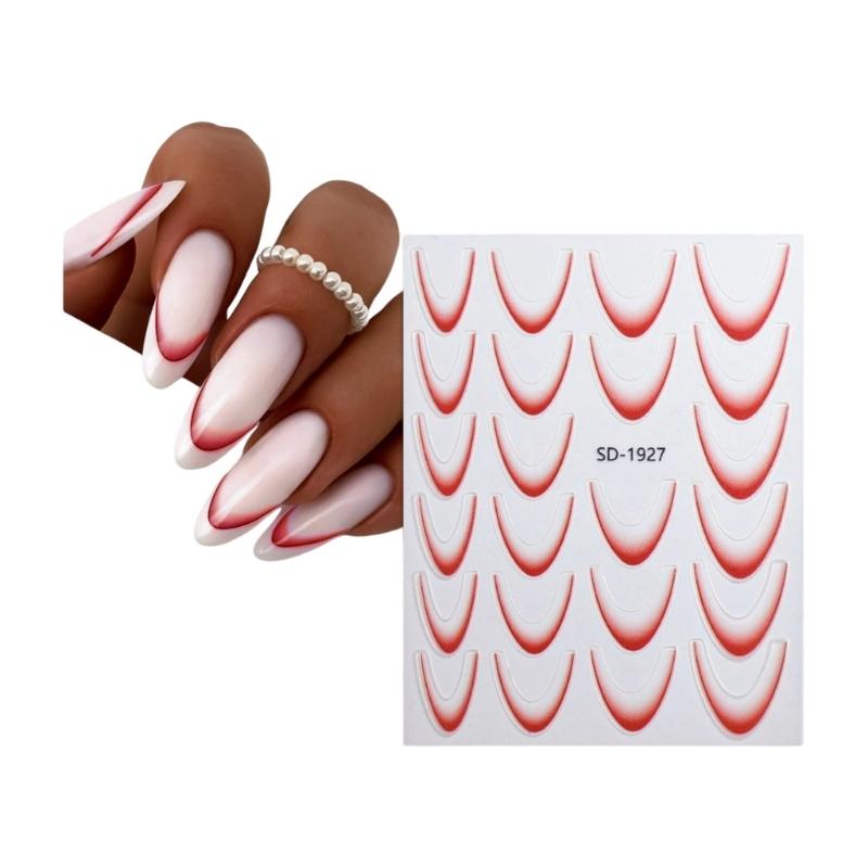 French Tip Nail Stickers French Line Nail Art Stickers Gradient Nail Decals Nail Art Decorations for Woman and Girls
