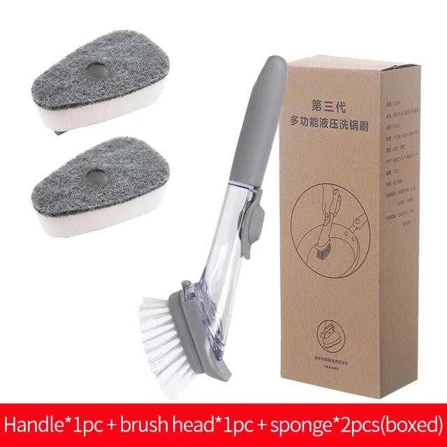 2 In 1 Kitchen Cleaning Brush Long Handle Pot Dish Sponge Dishwashing Scrubber Liquid Soap Dispenser Removable Cleaner Wash Wipe