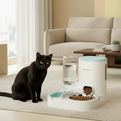 Separate Design Pet Integrated Feeder Large Capacity Detachable 2 In 1 Cat Food Dispenser Anti Spill with Stainless Steel Bowl