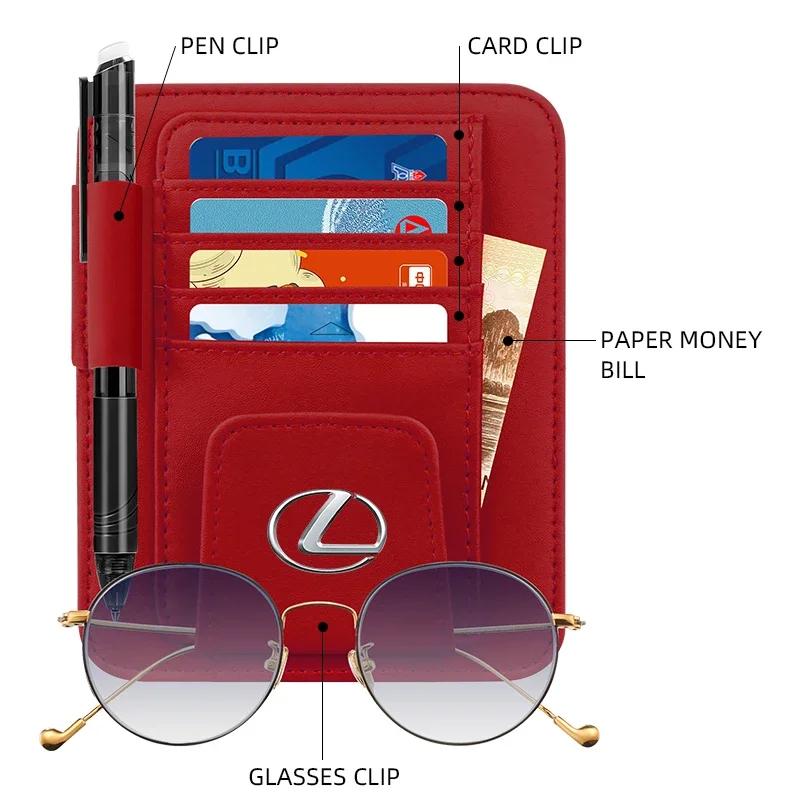 Car Sun Visor Sunglasses Clip Universal Business Cards Bill Holder Clip Leather Card Holder For LEXUS RX300 RX330 RX350 IS250