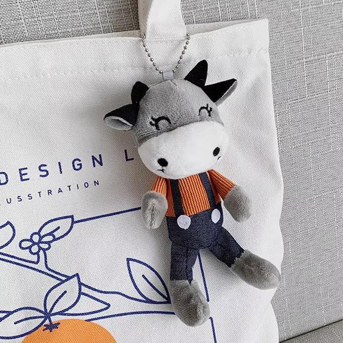 Adorable Plush Cow Mascot Keychain Soft Stuffed Animal Bag Pendant For Gift Giving