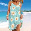 Women Plus Size Sleeveless Round Neck Dress Tropical Banana Leaf White Flower Print Irregular Hem Loose Beach Dress