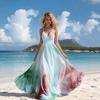 European and American Women's Clothing Is Hot, Sexy Babes Fashion Print Halter Pleated Long Dress, Vacation Dress