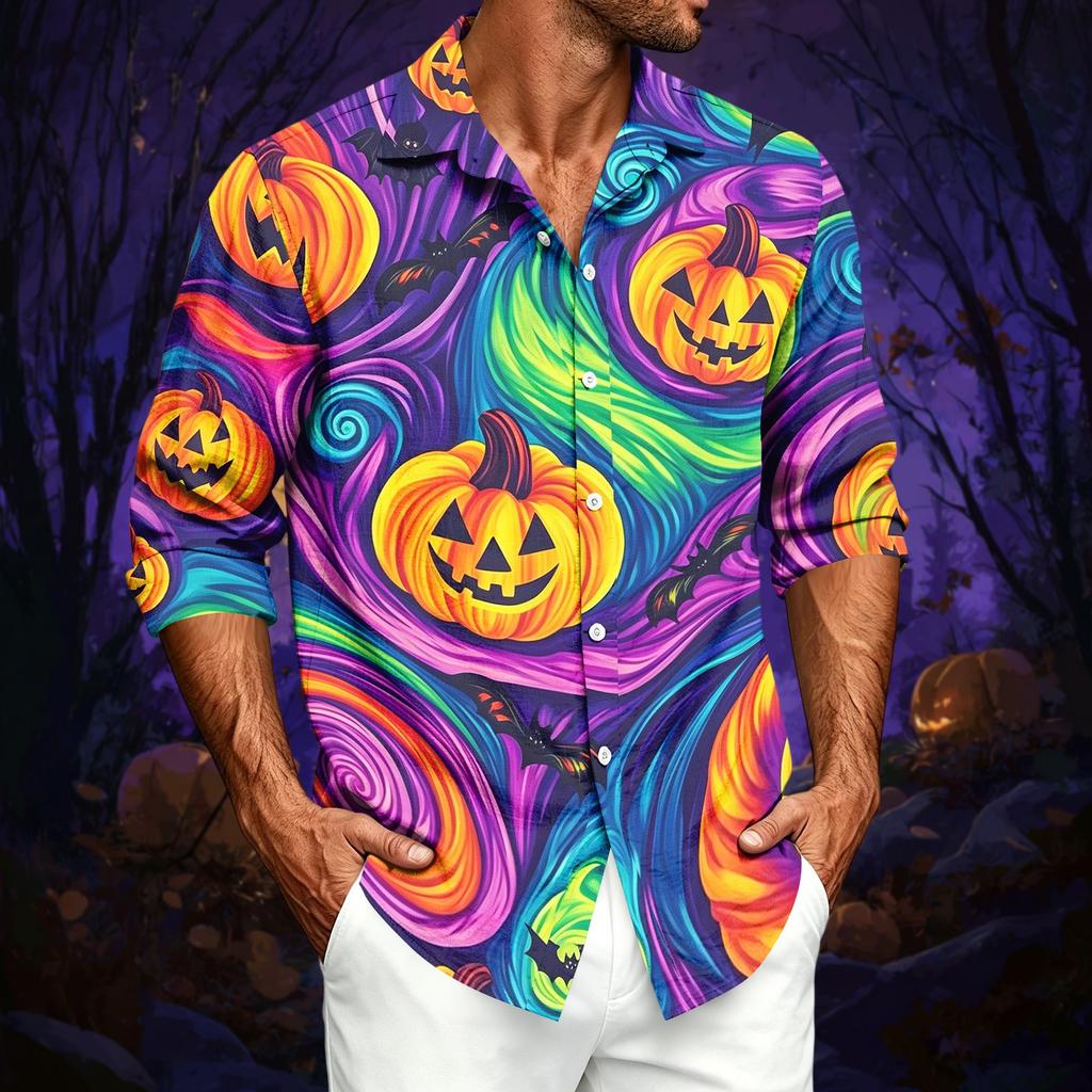 Herren Freizeit Langarmshirt mit Halloween-Print für Frühling, Sommer und Herbst