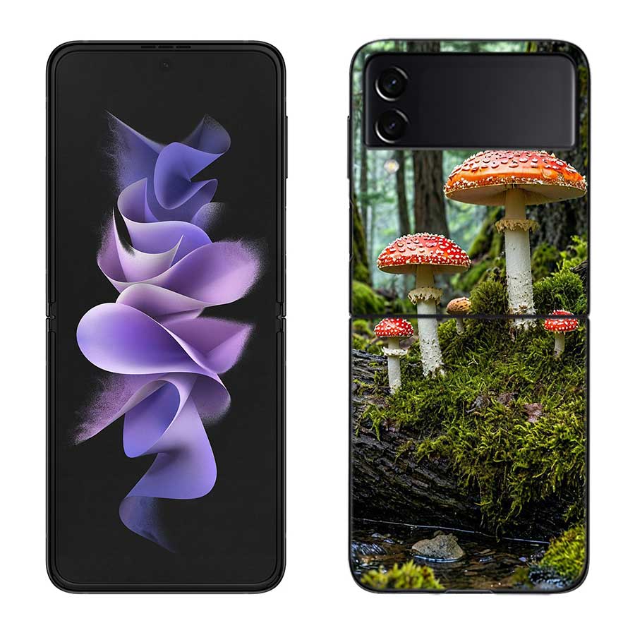 Fungal Aesthetics Phone Case For Samsung Z Flip 7 6 5G Galaxy Z Flip 5 4 3 Black Hard Cell Cover Luxury PC Shell Coque