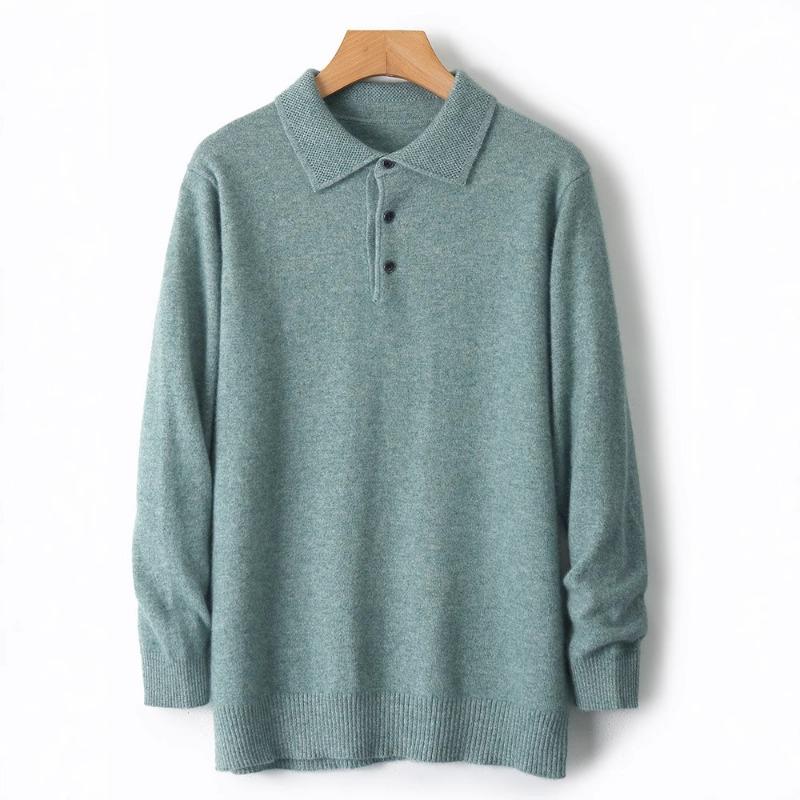 Men S Solid Polo Neck Long Sleeve Pullover Wool Sweater