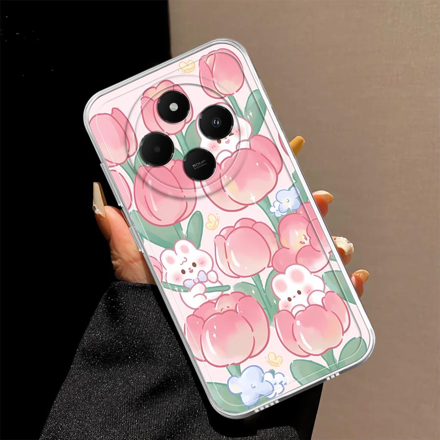 

Pink Flowered Rabbit Phone Case for Xiaomi Mi 11T Pro 11 Lite Soft Phone Cover Xiaomi 11T