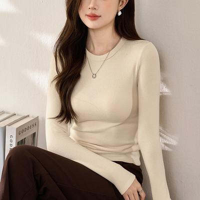 Boutique Mousse Kaschmir Weich Wachsartig T-Shirt Damen Langarm Herbst und Winter Neu Innenbasishemd