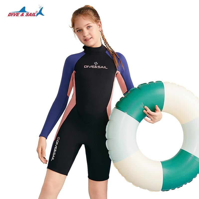 Kids 2.5mm Neoprene Wetsuit Diving Surfing Swimming Winter Short Pants Youth Long Sleeve Full Body Thermal Suit
