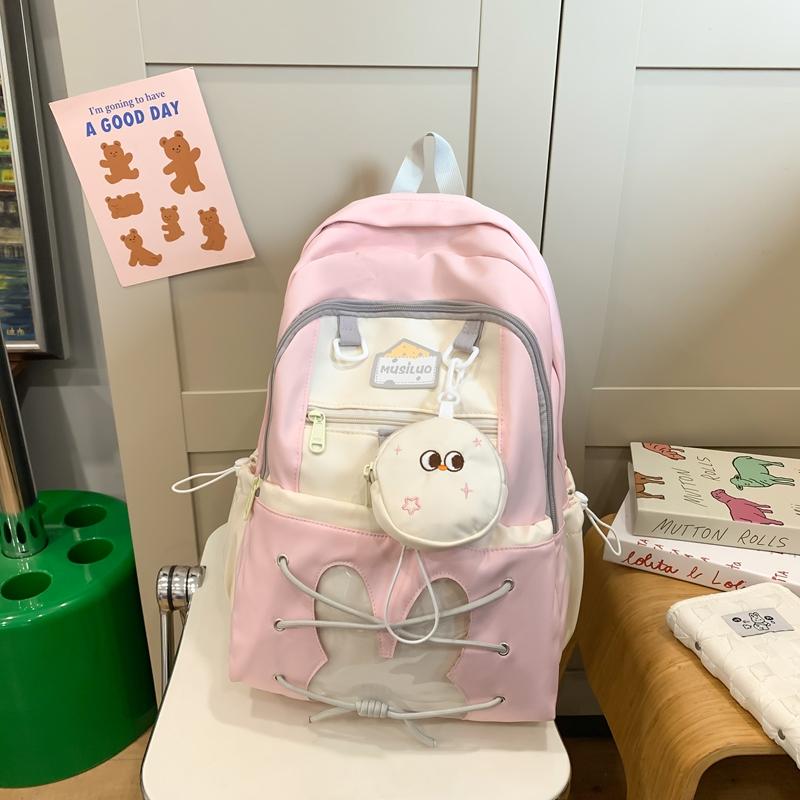 Women's Color Block Backpack Large Capacity School Bag College Cartoon Backpack