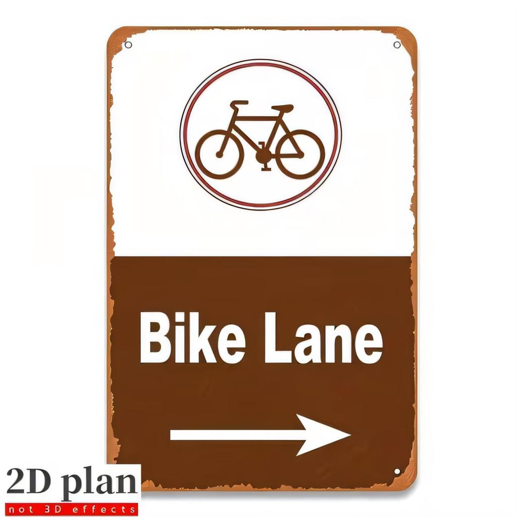 Tin Sign Bike Lane Vintage Road Sign Bicycle Track Wall Plaque D Print Metal Tin Poster Home Garage Bar Decor Retro Aesthetic G