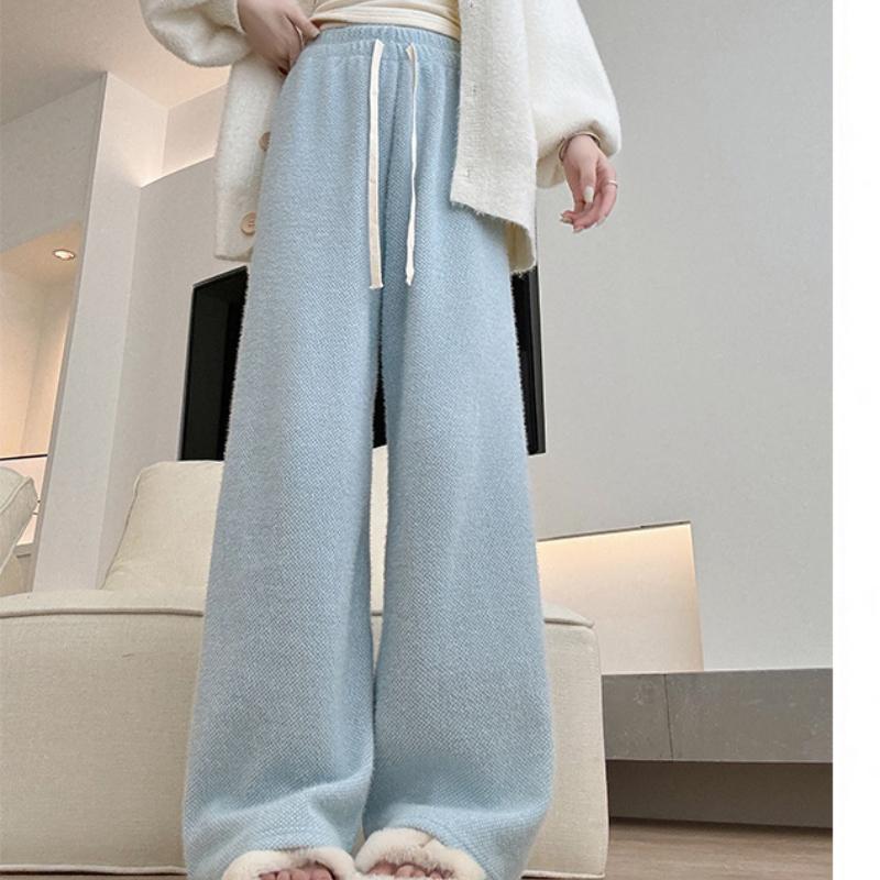 

Mink Vel Wide-leg Pants for Women In Autumn and Winter New Knitted High-waisted Draped Glutinous Rice Pants Straight-legged Slim and Lazy Plush Pants XL