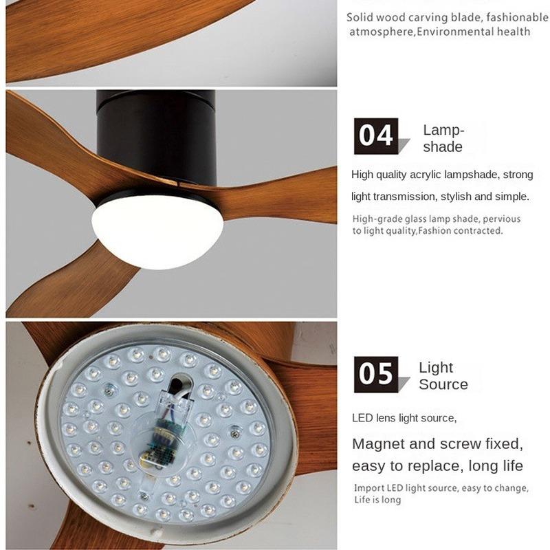 Nordic Ceiling Fan Lamp Wireless Toning Solid Wood Ceiling Fan Lamp Dining Room Living Room Simple Variable Frequency Band Electric Fan Chandelier