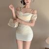 New Arrivals Open Run Princess Style Off Shoulder Chiffon Dress Slender Look