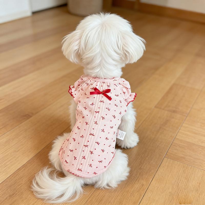 Pet clothes spring and summer new super cute foreign elastic bubble sleeves four feet all-inclusive belly protection clothes dog home clothes