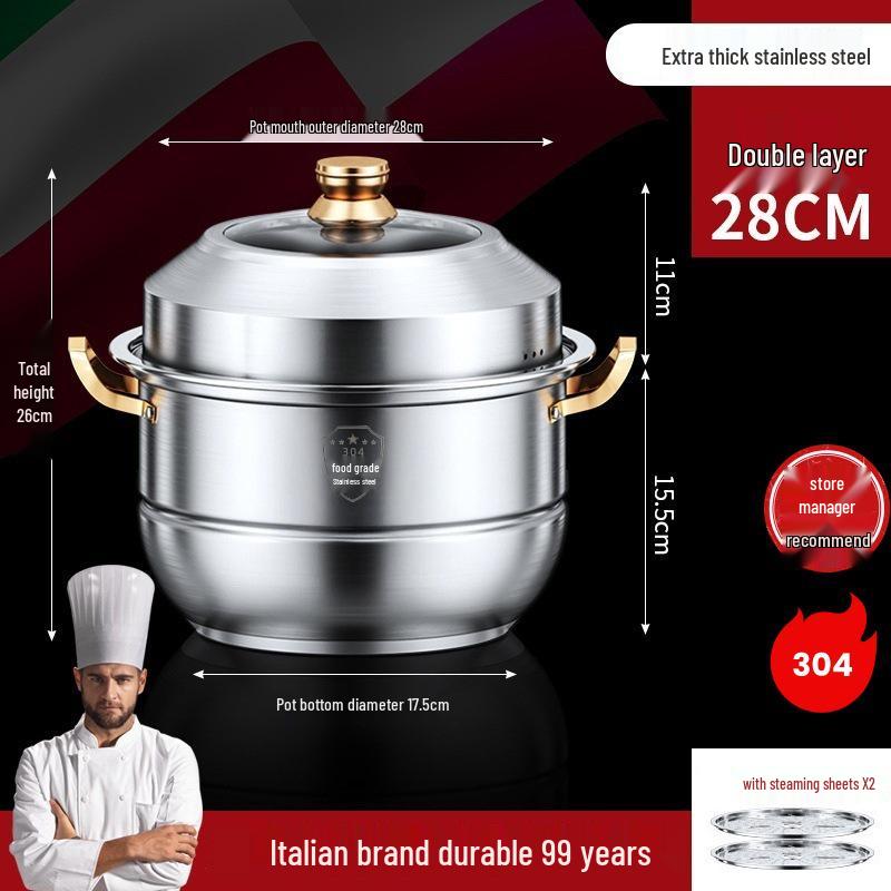 

Large Capacity 316 Stainless Steel Double/Triple/Quad Layer Steamer Pot for Soup, Mantou, and Fish