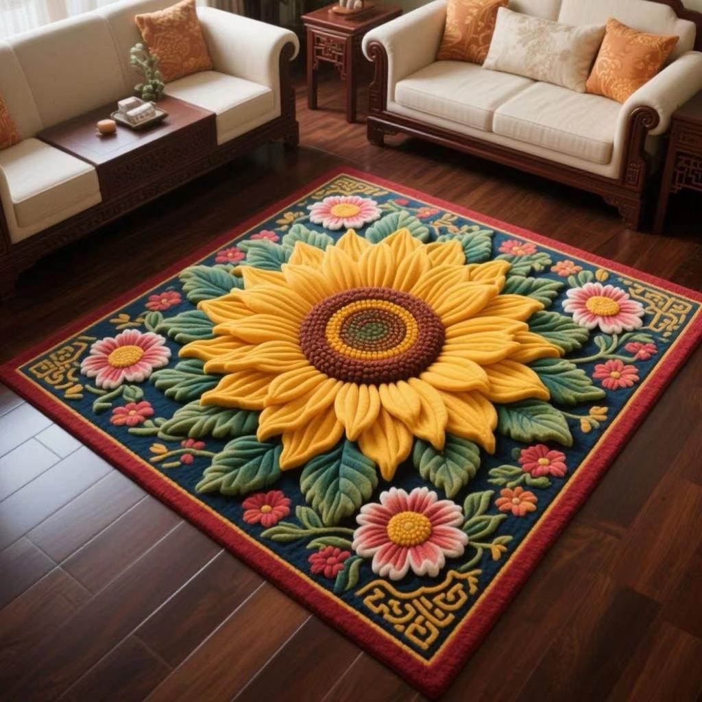 Dywan Słonecznikowy Dywan do Salonu Odporny na Zabrudzenia Dywanik Podłogowy pod Stolik Kawowy Mata Wejściowa