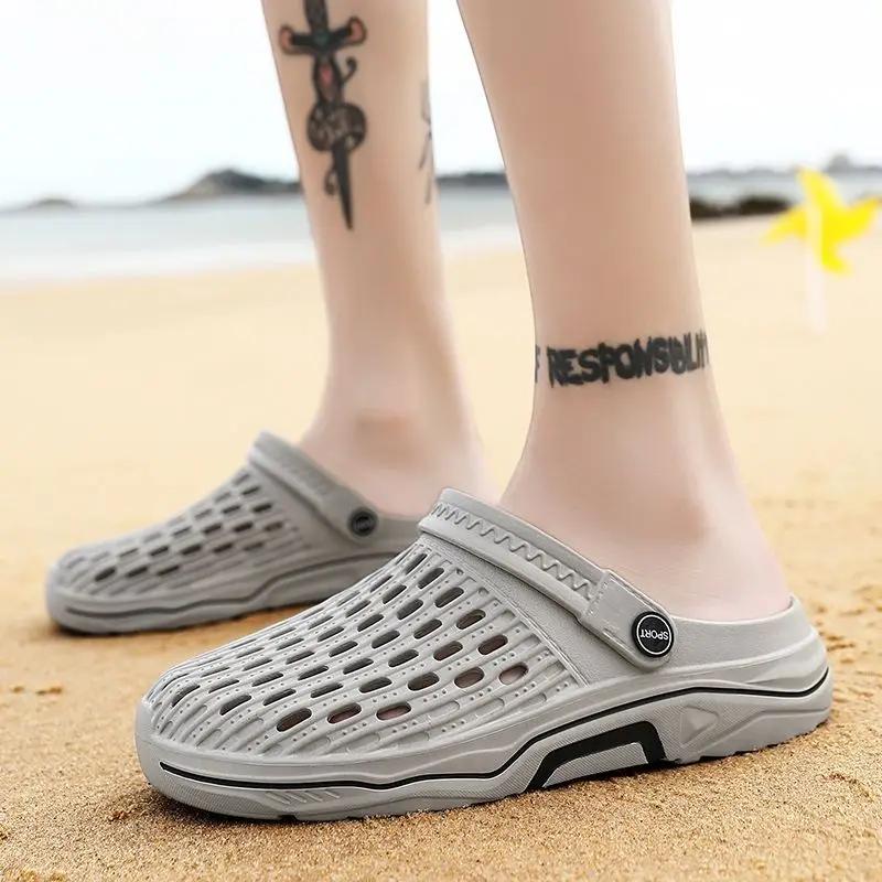 Fashion Beach Shoes for Men with Platform Height Hole Buy Adult Open Toe Original Trend 2025 Non-slip Luxury H Number 41 Pvc Man Sandals