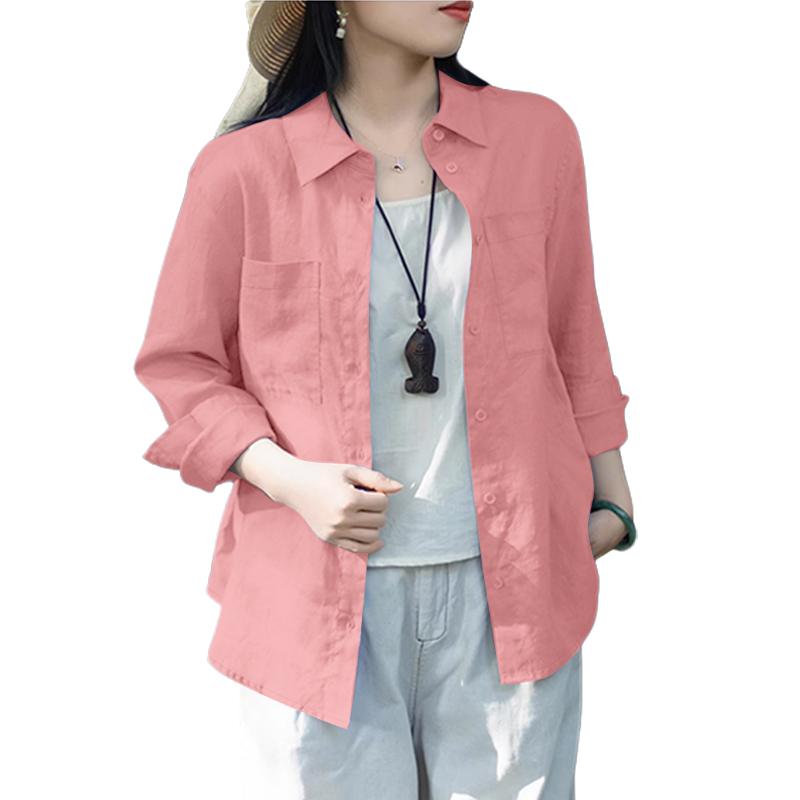 ZANZEA Women Casual Turn Down Collar Solid Color Long Sleeve Button Blouse
