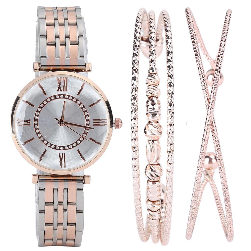 Women Watch Set Fashion Jewelry Gift Set Wrist Watch Bracelet for Party BirthdaySilver Pink White