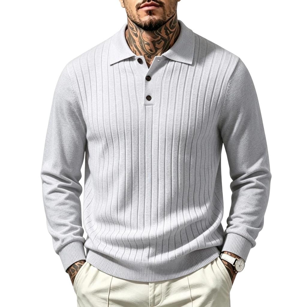 Men's Plus Size Ribbed Pullover Sweater with Fold Down Collar Casual Warm Knit Base Layer