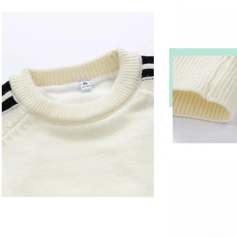 Men's Clothing Round Neck Contrast Color Pullover Lantern Long Sleeve Screw Thread Sweater Knitted Casual Autumn Winter Tops