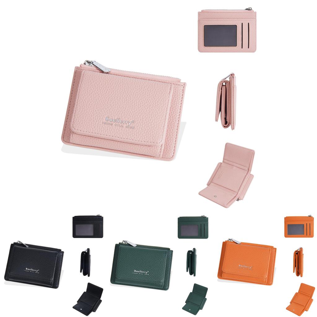 Pu Material Ladies Wallet With Solid Color Letter Printed And Three Fold Design For Daily Use