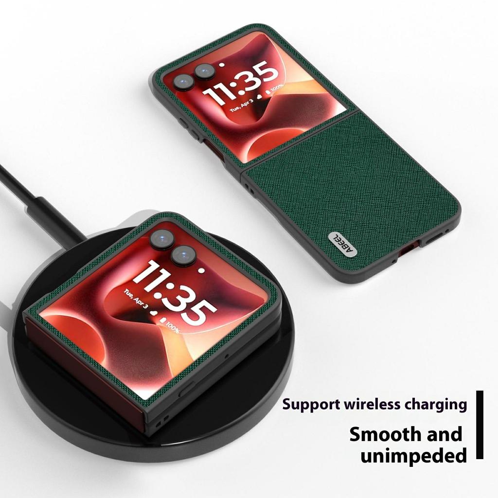 ABEEL For Motorola Razr 60 Ultra 5G Case Cross Texture Genuine Cow Leather + PC Phone Back Cover