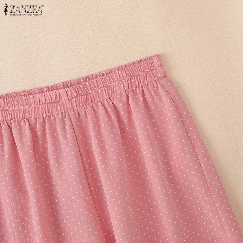 ZANZEA Women Sleeveless Vest Tops and Shorts Casual Polka Dot Print Two Piece Sets