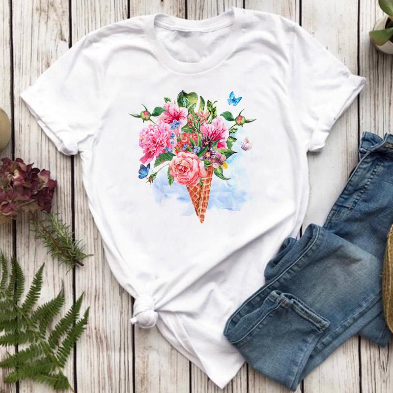 T-Shirt For Women Harajuku T-Shirts Cartoon Graphic Tshirt 90S Girl Fashion Top Female Casual Tees Short Sleeve T-Shirt Femme