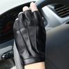 Men Women Genuine Leather Gloves Lovers Fingerless Mittens Black Half Finger Outdoor Mens Leather Driving Gloves