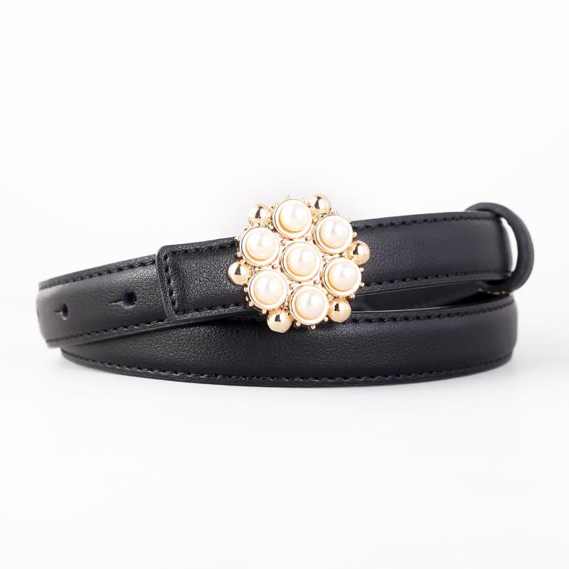 

Womens Pearl Embellished Leather Belt Fashion Accessory For Casual And Office Wear чёрный