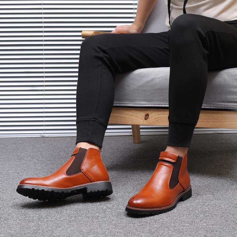 New Fashion Men's Large Size Leather Boots One Pedal Martin Boots Chelsea Boots High Top Men's Boots British Tooling Boots